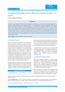 Aconitine Poisoning and Its Effects on Various Systems - a Review S