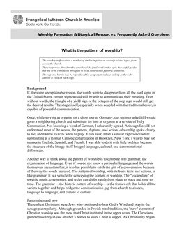 Evangelical Lutheran Worship Outlines This Basic Pattern of Gathering, Word, Meal and Sending (Evangelical Lutheran Worship, Pp