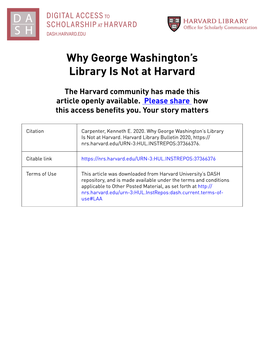 Why George Washington's Library Is Not at Harvard