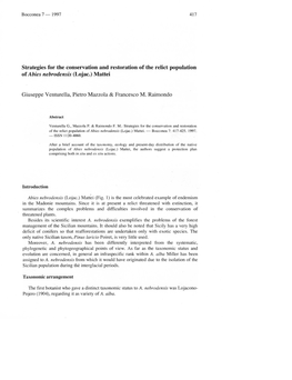 Strategies for the Conservation and Restoration of the Relict Population of Abies Nebrodensis (Lojac.) Mauei