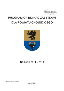 Program Opieki Nad Zabytkami Dla Powiatu Chojnickiego