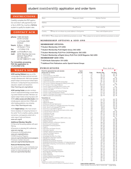 ACM Student Membership Application and Order Form