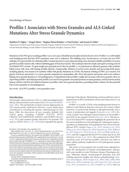 Profilin 1 Associates with Stress Granules and ALS-Linked Mutations Alter Stress Granule Dynamics