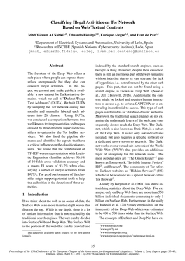 Classifying Illegal Activities on Tor Network Based on Web Textual Contents Mhd Wesam Al Nabki1,2, Eduardo Fidalgo1,2, Enrique Alegre1,2, and Ivan De Paz1,2