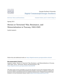 War, Resistance, and Memorialization in Tuscany, 1943-1945