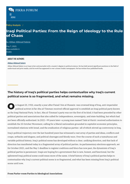 Iraqi Political Parties: from the Reign of Ideology to the Rule of Chaos by Abbas Abboud Salem