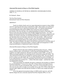 Abnormal Movements in Sleep As a Post-Polio Sequelae