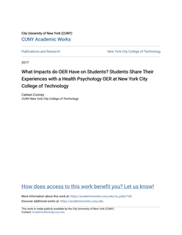 What Impacts Do OER Have on Students? Students Share Their Experiences with a Health Psychology OER at New York City College of Technology