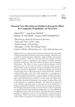 Towards New Directions in Oxidizers/Energetic Fillers for Composite Propellants