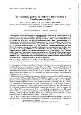 The Respiratory Quotient in Relation to Fat Deposition in Fattening-Growing