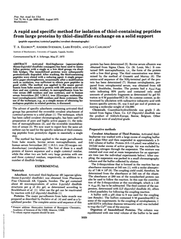 A Rapid and Specific Method for Isolation of Thiol-Containing Peptides