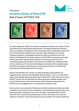 Accession Design of Edward VIII Date of Issue: SEPTEMBER 1936