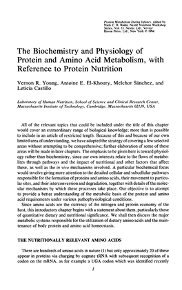 The Biochemistry and Physiology of Protein and Amino Acid Metabolism, with Reference to Protein Nutrition