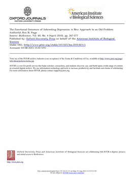 The Functional Genomics of Inbreeding Depression: a New Approach to an Old Problem Author(S): Ken N