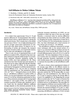 Self-Diffusion in Molten Lithium Nitrate C