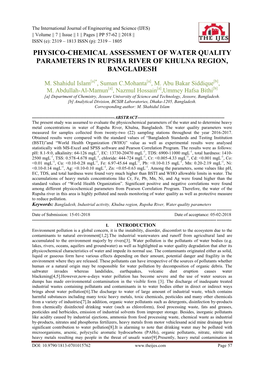 Physico-Chemical Assessment of Water Quality Parameters in Rupsha River of Khulna Region, Bangladesh