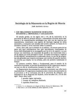 Sociología De La Masonería En La Región De Murcia José ANTONIOAYALA