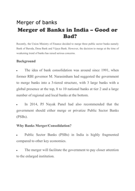 Merger of Banks in India – Good Or Bad?