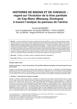 HISTOIRES DE BISONS ET DE CHEVAUX : Regard Sur L’Évolution De La Frise Pariétale De Cap-Blanc (Marquay, Dordogne) À Travers L’Analyse Du Panneau De L’Alcôve