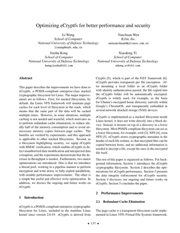 Optimizing Ecryptfs for Better Performance and Security