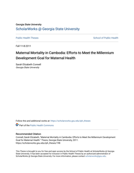 Maternal Mortality in Cambodia: Efforts to Meet the Millennium Development Goal for Maternal Health