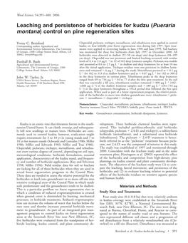 Leaching and Persistence of Herbicides for Kudzu (Pueraria Montana) Control on Pine Regeneration Sites