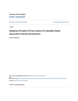 Adopting Principles of Food Justice for Equitable Oyster Aquaculture Industry Development