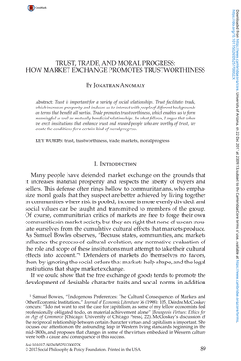 Trust, Trade, and Moral Progress: How Market Exchange Promotes Trustworthiness