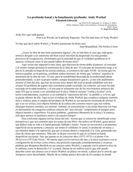 Lo Profundo Banal Y Lo Banalmente Profundo: Andy Warhol Elizabeth Edwards Pp 255-274 En Glowacka, D., & Boos, S