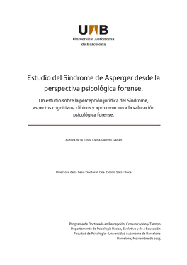 Estudio Del Síndrome De Asperger Desde La Perspectiva Psicológica Forense