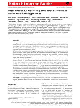 Throughput Monitoring of Wild Bee Diversity and Abundance Via Mitogenomics