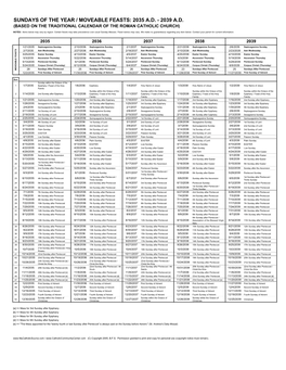 Sundays of the Year / Moveable Feasts: 2035 A.D