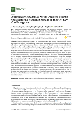 Cnaphalocrocis Medinalis Moths Decide to Migrate When Suffering