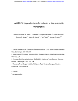 A CTCF-Independent Role for Cohesin in Tissue-Specific Transcription