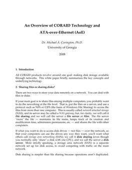 An Overview of CORAID Technology and ATA-Over-Ethernet (Aoe)