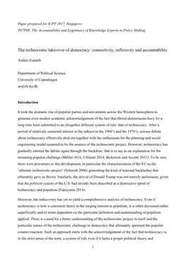 The Technocratic Take-Over of Democracy: Connectivity, Reflexivity and Accountability