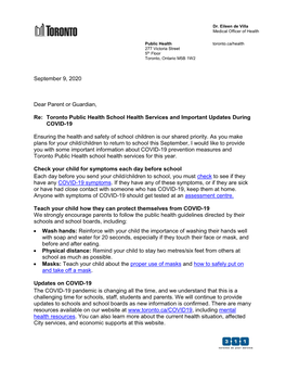 Toronto Public Health School Health Services and Important Updates During COVID-19
