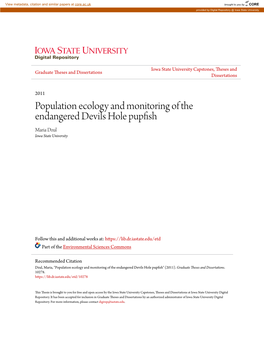 Population Ecology and Monitoring of the Endangered Devils Hole Pupfish Maria Dzul Iowa State University