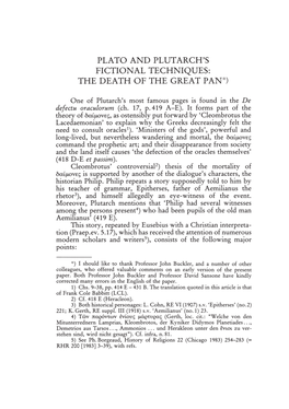 Plato and Plutarch's Fictional Techniques: the Death of the Great Pan':')