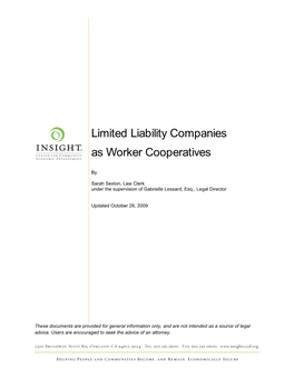 Limited Liability Companies As Worker Cooperatives 1