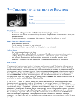 7—Thermochemistry: Heat of Reaction