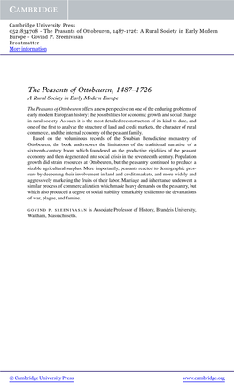 The Peasants of Ottobeuren, 1487–1726 a Rural Society in Early Modern Europe