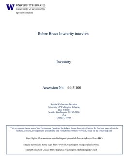 4445-001 Robert Bruce Inverarity Interview Inventory Accession