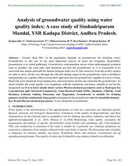 Analysis of Groundwater Quality Using Water Quality Index: a Case Study of Simhadripuram Mandal, YSR Kadapa District, Andhra Pradesh