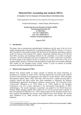 Material Flow Accounting and Analysis (MFA) a Valuable Tool for Analyses of Society-Nature Interrelationships