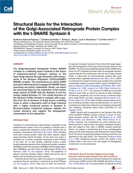 Structural Basis for the Interaction of the Golgi-Associated Retrograde Protein Complex with the T-SNARE Syntaxin 6