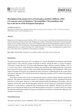 Zootaxa,Description of the Mature Larva Of