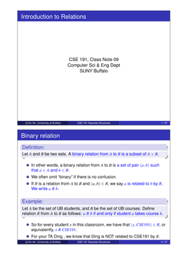 Introduction to Relations Binary Relation