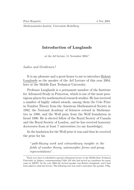 Introduction of Langlands