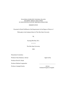 Teaching Sympathy in Rural Places: Readers’ Moral Education in Nineteenth-Century British Literature